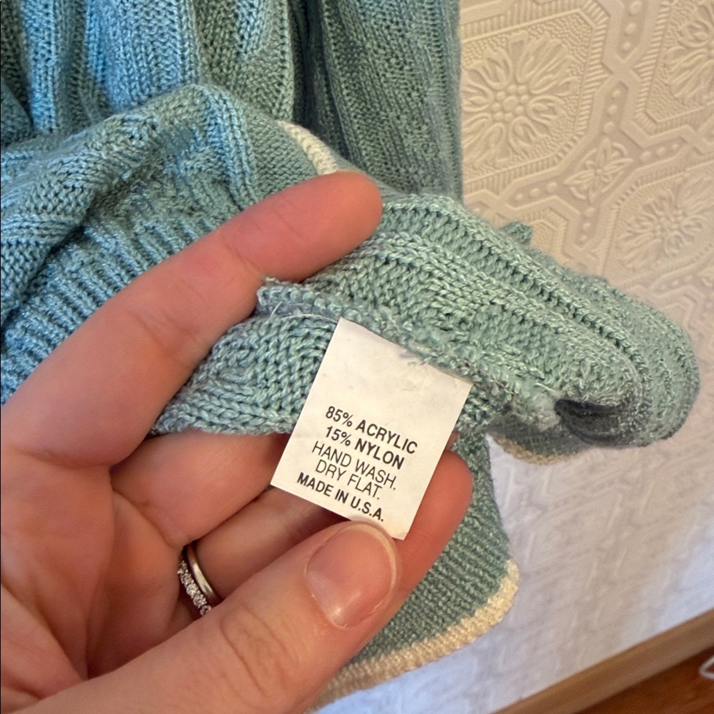 Vintage Alfred Dunner Light Blue/Teal Cardigan Sweater with White Trim Sz XL - Picture 3 of 8